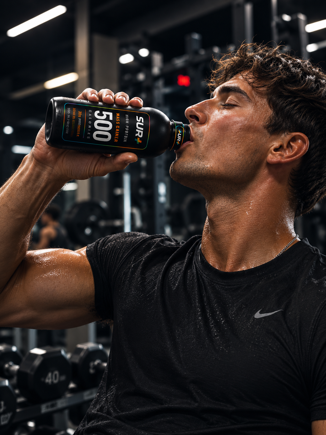 Athlete drinking SUR+ after a workout